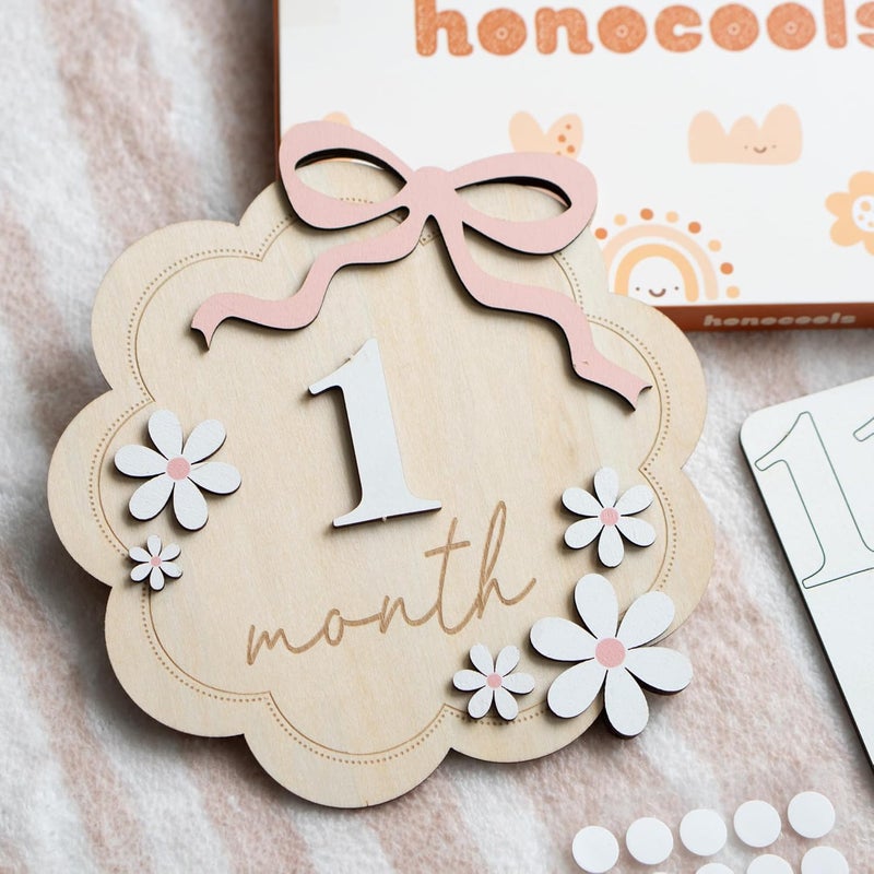 HONOCOOLS Store Baby Monthly Milestone Sign,1-12 Monthly Baby Milestone, Month Milestone Baby Girl, Baby Months Milestone, Newborn Photography Props Double-Sided (B12) - Image 4